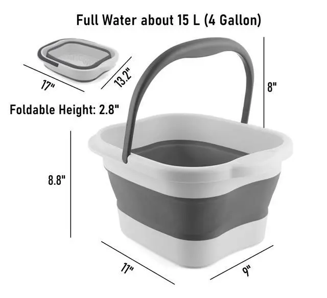Alt view image 2 of 7 - Collapsible Foot Bath Basin Soaker Tub with Handle for Soaking Feet, Foldable Pedicure Foot Spa Massager Foot Care Soak Plastic Inflatable Bucket Bowl Bathtub Tools for Washing Cleaning, White