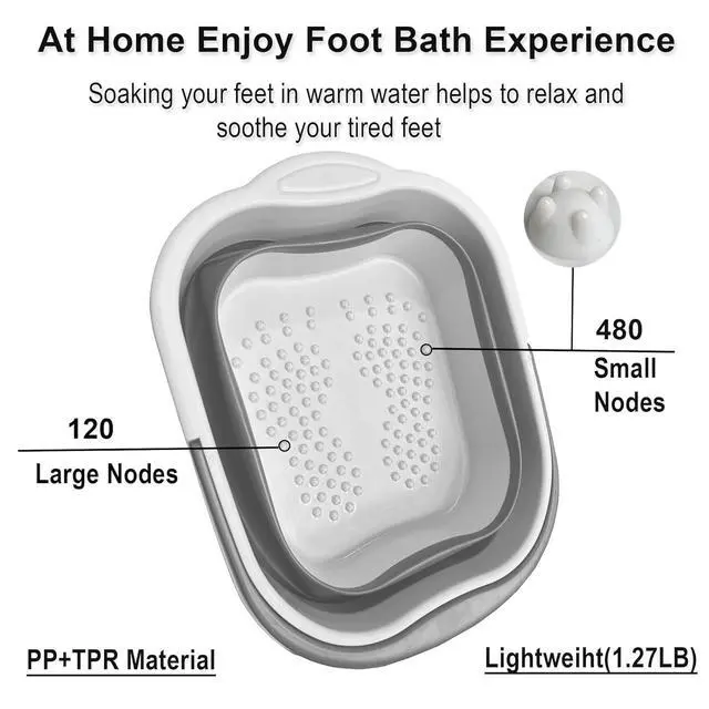 Alt view image 3 of 7 - Collapsible Foot Bath Basin for Soaking Feet, Foot Soak Tub, Plastic Foot Bucket with Handles and Massage Acupoint for Pain Relief,Pedicure,Home Spa Treatment (White)