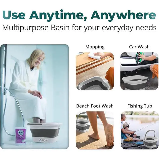 Alt view image 4 of 7 - Collapsible Foot Bath Basin for Soaking Feet, Foot Soak Tub, Plastic Foot Bucket with Handles and Massage Acupoint for Pain Relief,Pedicure,Home Spa Treatment (White)