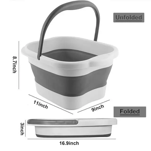 Alt view image 2 of 7 - Collapsible Foot Bath Basin for Soaking Feet, Foot Soak Tub, Plastic Foot Bucket with Handles and Massage Acupoint for Pain Relief,Pedicure,Home Spa Treatment (White)