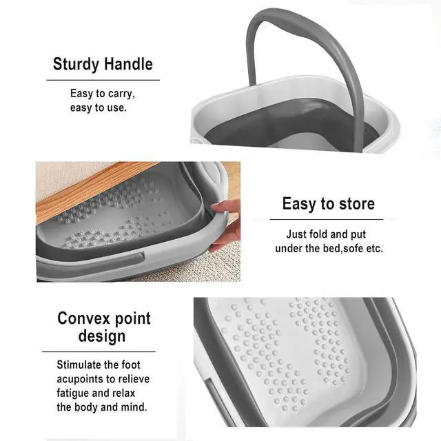 Alt view image 6 of 7 - Collapsible Foot Bath Basin for Soaking Feet, Foot Soak Tub, Plastic Foot Bucket with Handles and Massage Acupoint for Pain Relief,Pedicure,Home Spa Treatment (White)