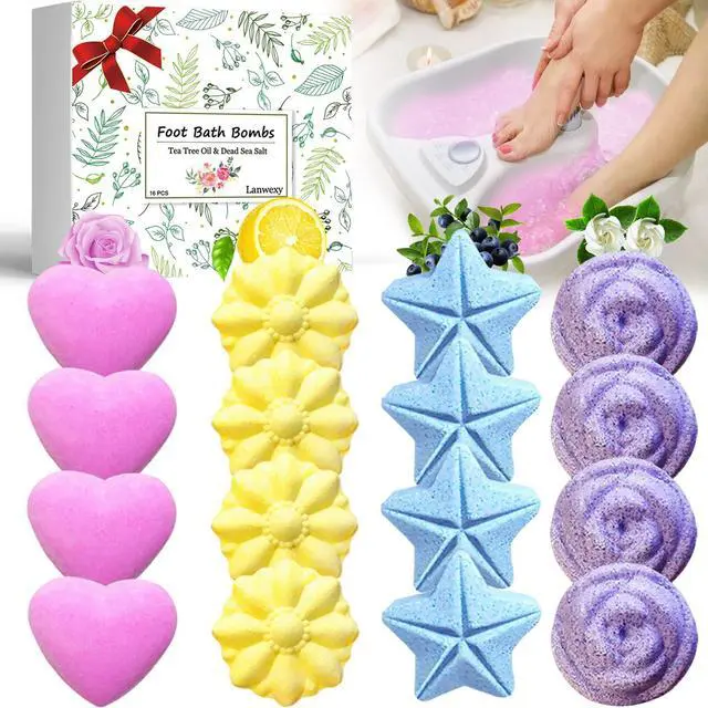 Main image of Bath Foot Bombs, 16 Pack Foot Soak with Bath Salt and Tea Tree Oil for Christmas. Organic Natural Handmade Aroma Pure Essential Oil Bubble Feet Balls for Foot Callus, Stubborn Feet Odor Scent.