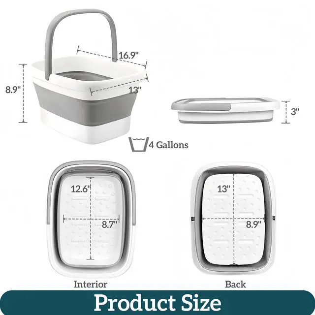 Alt view image 2 of 7 - Collapsible Foot Bath with Massage Nodes, 4 Gal Foot Soaking Tub | Fits Most Adult Feet up to Size 10, Foldable Design, Built-In Handles, Home, Travel & RV