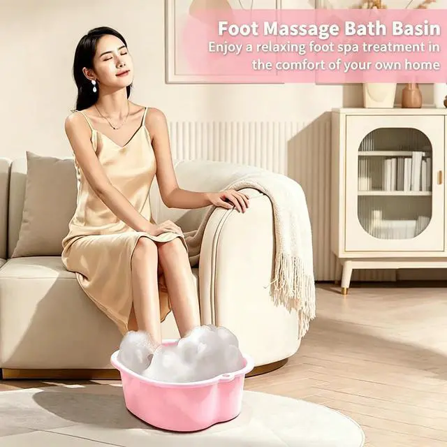 Alt view image 2 of 7 - Foot Soaking Tub Large Size Foot Basin Sturdy Soaking Feet Bucket Massager Tub Exfoliation Callus Pedicure Foot Spa Bath Bucket for Women and Men (Pink)