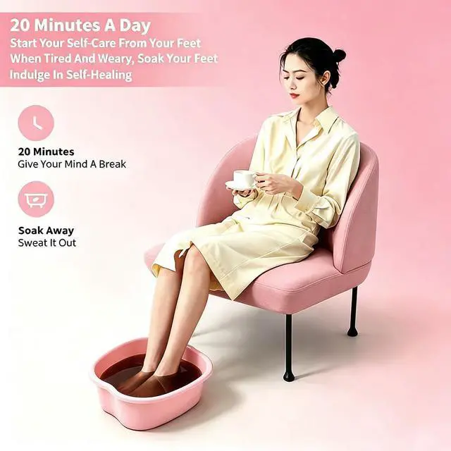 Alt view image 3 of 7 - Foot Soaking Tub Large Size Foot Basin Sturdy Soaking Feet Bucket Massager Tub Exfoliation Callus Pedicure Foot Spa Bath Bucket for Women and Men (Pink)