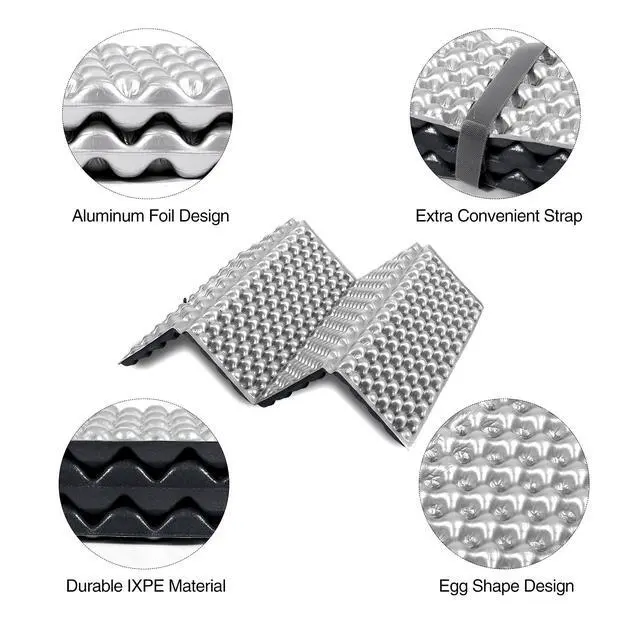 Alt view image 3 of 7 - Ultralight Foam Backpacking Sit Pad, Foldable Waterproof Z Hiking Sitting Pad Insulated Stadium Seat Cushion with Strap for Outdoor Camping Picnic, Black 2pc