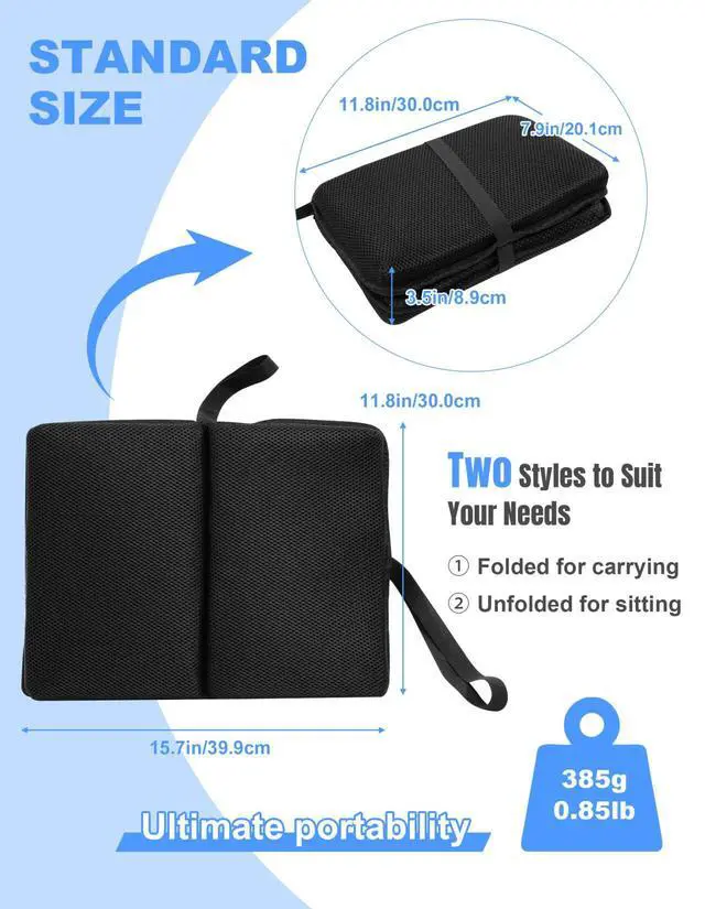 Alt view image 2 of 7 - Portable Airplane Seat Cushion Foldable Seat Cushion for Travel | Thickened Cushion, Carrying Handle, Breathable Fabric, Washable Mesh Cover, Anti-Slip bottom, Lightweight for Flight Bleacher