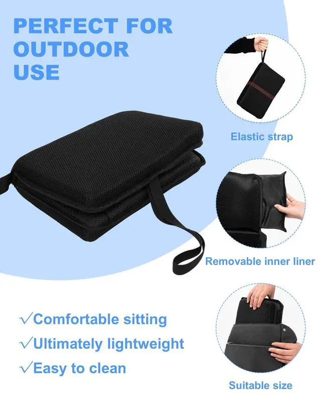 Alt view image 5 of 7 - Portable Airplane Seat Cushion Foldable Seat Cushion for Travel | Thickened Cushion, Carrying Handle, Breathable Fabric, Washable Mesh Cover, Anti-Slip bottom, Lightweight for Flight Bleacher