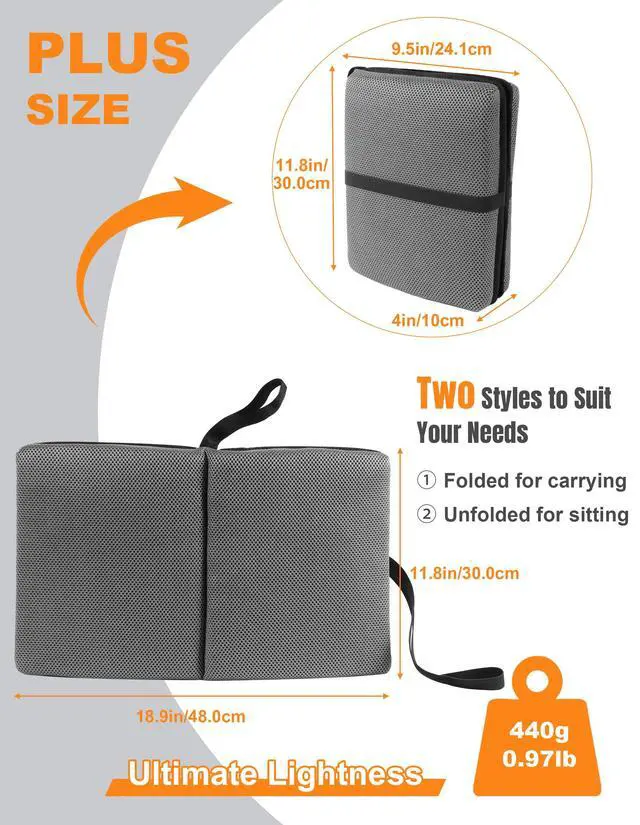 Alt view image 2 of 7 - Portable Airplane Seat Cushion Foldable Seat Cushion for Travel | Thickened Cushion, Carrying Handle, Breathable Fabric, Washable Mesh Cover, Anti-Slip bottom, Lightweight for Flight Bleacher