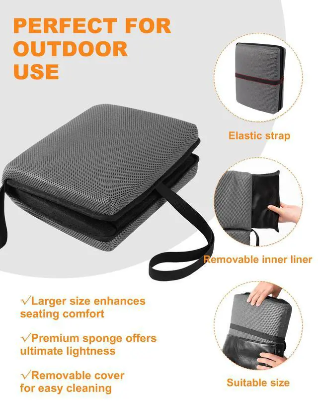 Alt view image 5 of 7 - Portable Airplane Seat Cushion Foldable Seat Cushion for Travel | Thickened Cushion, Carrying Handle, Breathable Fabric, Washable Mesh Cover, Anti-Slip bottom, Lightweight for Flight Bleacher