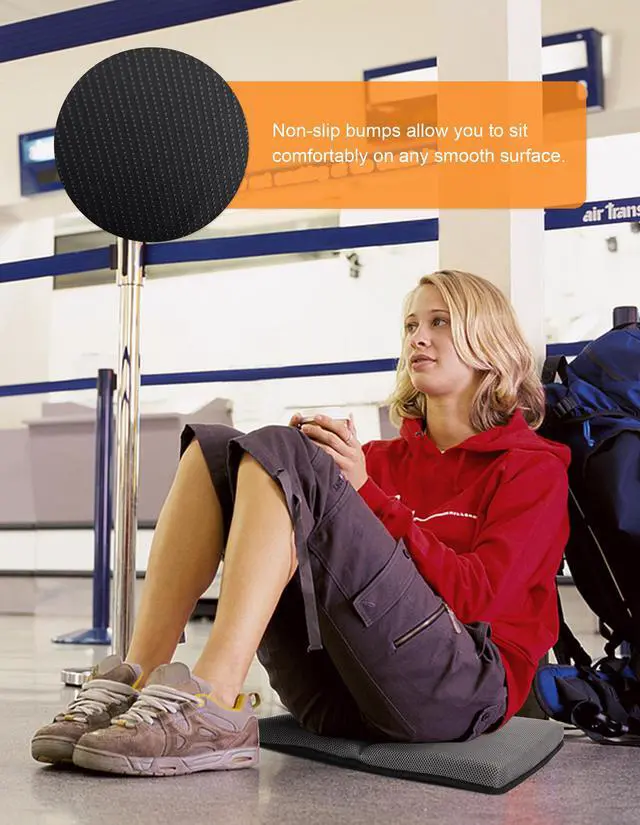 Alt view image 6 of 7 - Portable Airplane Seat Cushion Foldable Seat Cushion for Travel | Thickened Cushion, Carrying Handle, Breathable Fabric, Washable Mesh Cover, Anti-Slip bottom, Lightweight for Flight Bleacher
