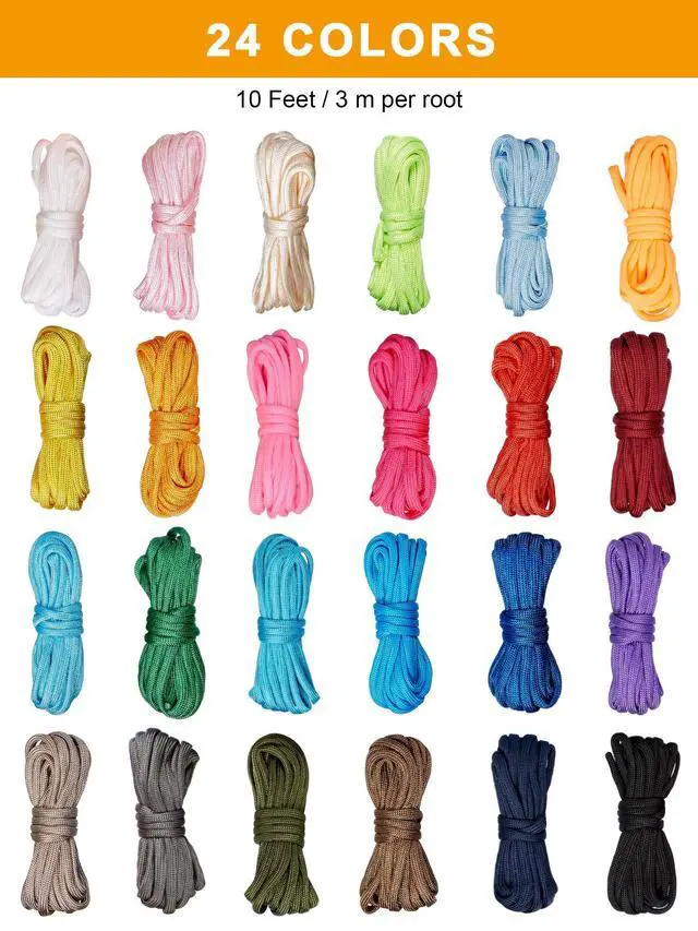 Alt view image 2 of 7 - 24 Pcs 10 Ft Paracord Cord 550 Multifunction Rope Kit,Solid Style | Paracord Bracelet Rope Crafting Making Rope Kit, for Lanyards Keychain Dog Collar Woven, DIY Manual Braiding Supplies