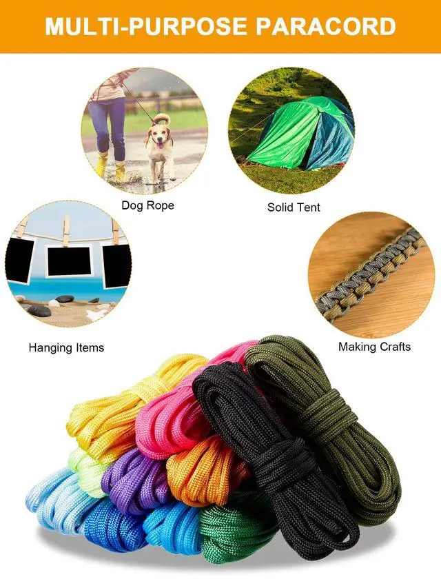 Alt view image 7 of 7 - 24 Pcs 10 Ft Paracord Cord 550 Multifunction Rope Kit,Solid Style | Paracord Bracelet Rope Crafting Making Rope Kit, for Lanyards Keychain Dog Collar Woven, DIY Manual Braiding Supplies