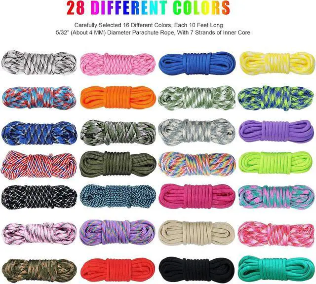 Alt view image 2 of 7 - 28 Colors Paracord with Instruction, 10 Feet Each Parachute | 550 Paracord Bracelet Kit Parachute Crafting Combo Kits 4mm Ropes for Keychain Bracelets Leashes Dog Collars