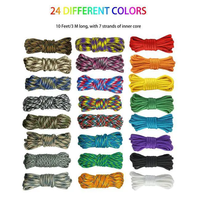 Alt view image 2 of 5 - 24 Colors Paracord Cord Multifunction 550lb Paracord Crafting Kit | for Making Lanyards, Bracelets, Dog Collars and DIY Projects, 10 Feet