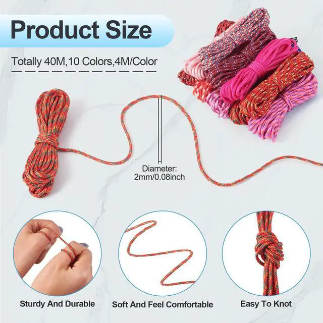 Alt view image 2 of 7 - 10 Colors 2mm Paracord Rope, 131ft Pink Red Paracord Cords for Bracelet Making Thin Braided Rope for Crafting DIY Jewelry Lanyards Collars Shoelace Keychain Making Multicolor Kit