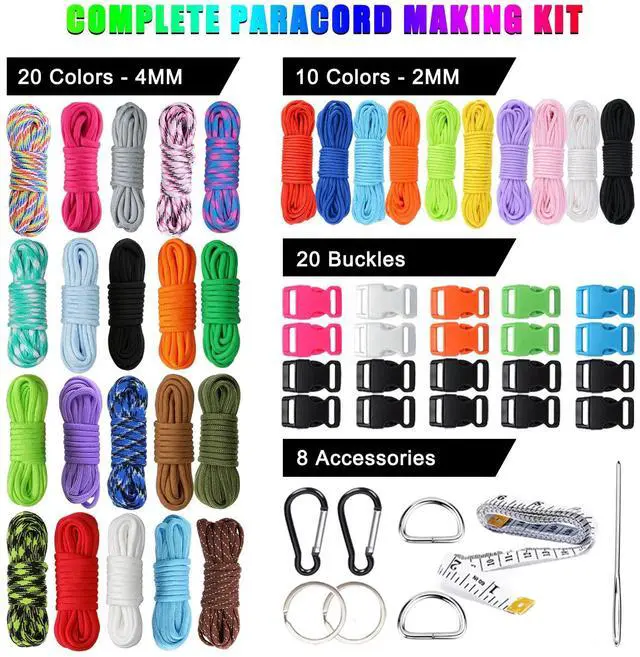 Alt view image 2 of 7 - Paracord 550, 4MM Paracord 20 Colors & 2MM Micro Paracord Rope 10 Colors with Instructions Book, Paracord Bracelet Combo Crafting Kits, Parachute Cord and Complete Accessories (Fairy Tale)