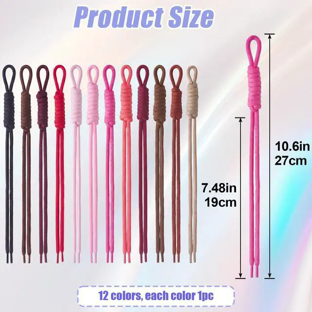 Alt view image 2 of 7 - 12pcs Paracord Rope Keychain, Paracord Keychain Bag Charms, 12 Color | Polyester Fiber, Colorful, Braided Rope, Knot, 10.6in, for Handbag Purse Backpack Decoration