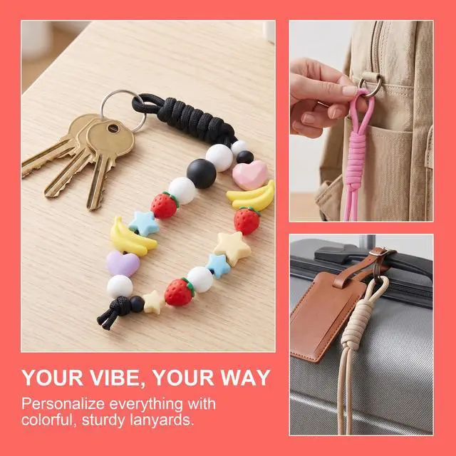 Alt view image 5 of 7 - 12pcs Paracord Rope Keychain, Paracord Keychain Bag Charms, 12 Color | Polyester Fiber, Colorful, Braided Rope, Knot, 10.6in, for Handbag Purse Backpack Decoration