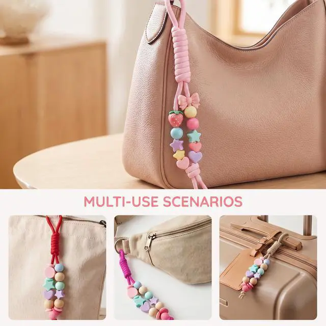 Alt view image 6 of 7 - 12pcs Paracord Rope Keychain, Paracord Keychain Bag Charms, 12 Color | Polyester Fiber, Colorful, Braided Rope, Knot, 10.6in, for Handbag Purse Backpack Decoration