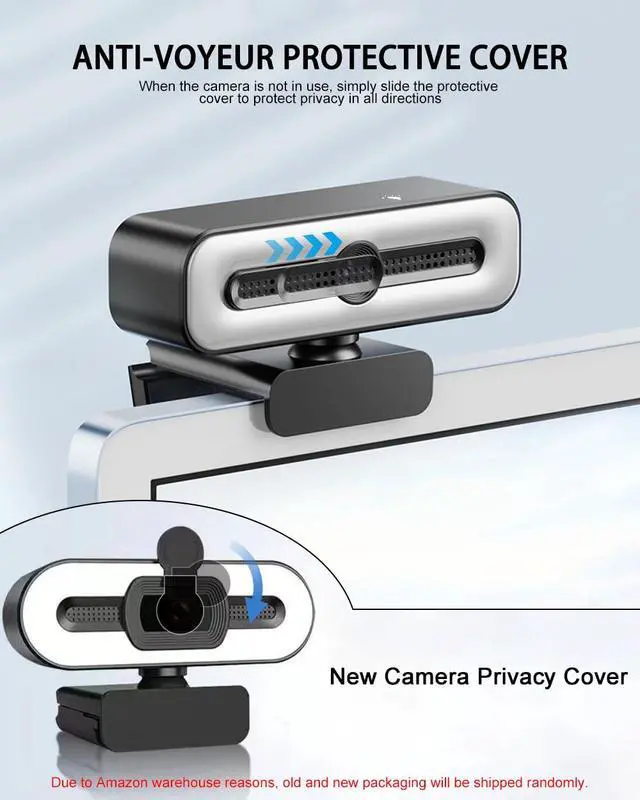 Alt view image 7 of 7 - 4K UHD Ring Light Webcam for PC, 1080P Web Camera with Dual AI Noise-Cancelling Mics, Auto Light Correction, Privacy Cover, 73°FOV, PDAF Autofocus, Privacy Cover, for Streaming, Conference, Zoom