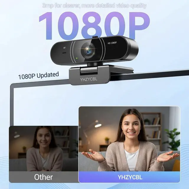 Alt view image 2 of 7 - 1080p Webcam for pc with Microphone, Auto Focus, with Privacy Cover | Plug & Play USB Computer Camera for Desktop Streaming Gaming Online Meeting With a tripod 360 ° Rotatable