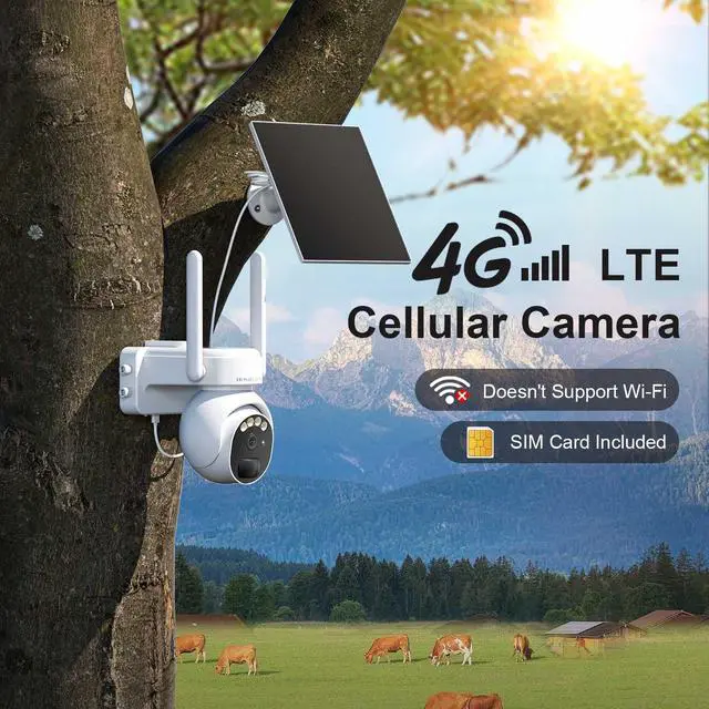 Alt view image 2 of 7 - 4G LTE Security Camera No Internet Needed, Free Cloud Storage, 2K HD Video | 360° PTZ Outdoor Camera, Solar Camera Outdoor Wireless, PIR Motion Detection, 2-Way Talk, Wall/Ceiling Mount, Waterproof