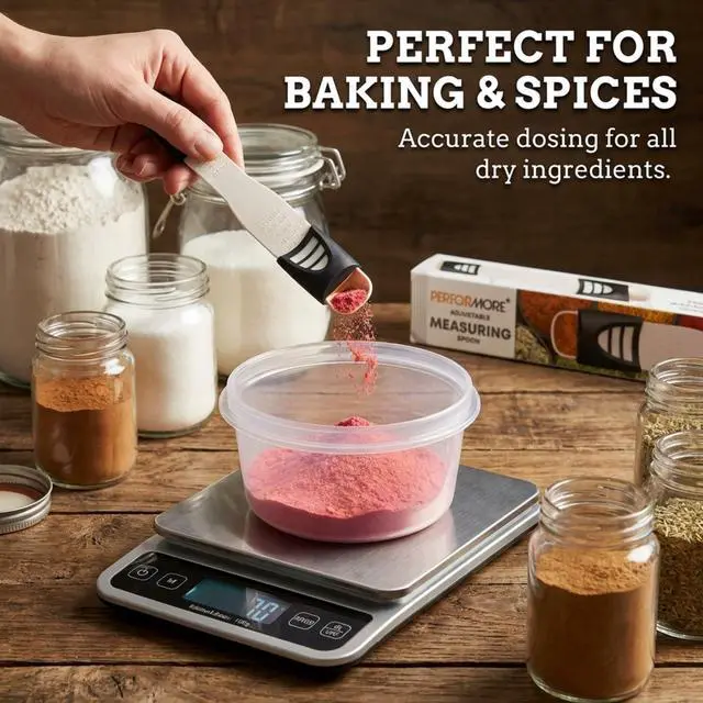 Alt view image 3 of 7 - Adjustable Measuring Spoon with Double End Adjustable Scale, 9 Stalls All in One Measuring Spoon, Wide Range of Measurements - Dry and Semi-Liquid Ingredients for Baking, Cooking