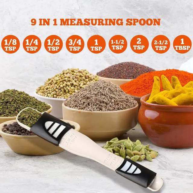 Alt view image 2 of 7 - Adjustable Measuring Spoon with Double End Adjustable Scale, 9 Stalls All in One Measuring Spoon, Wide Range of Measurements - Dry and Semi-Liquid Ingredients for Baking, Cooking