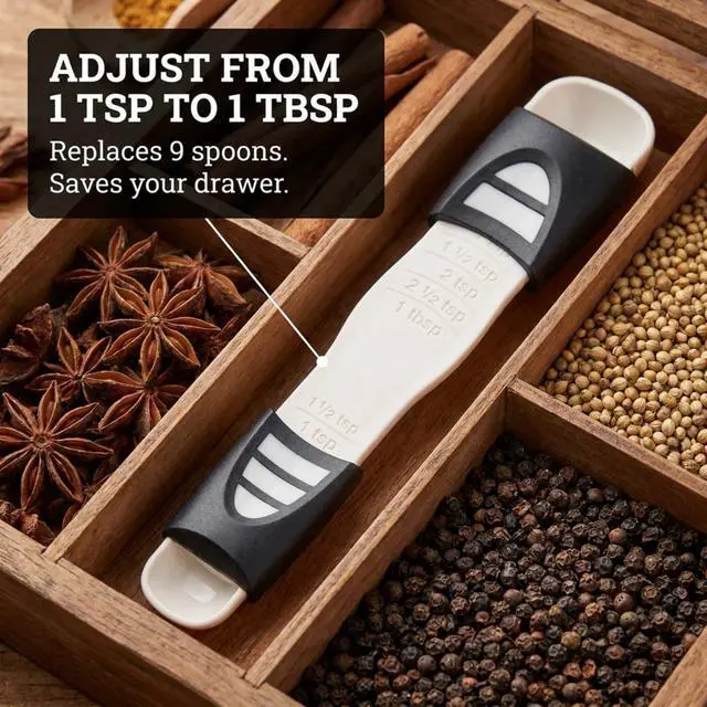 Alt view image 7 of 7 - Adjustable Measuring Spoon with Double End Adjustable Scale, 9 Stalls All in One Measuring Spoon, Wide Range of Measurements - Dry and Semi-Liquid Ingredients for Baking, Cooking