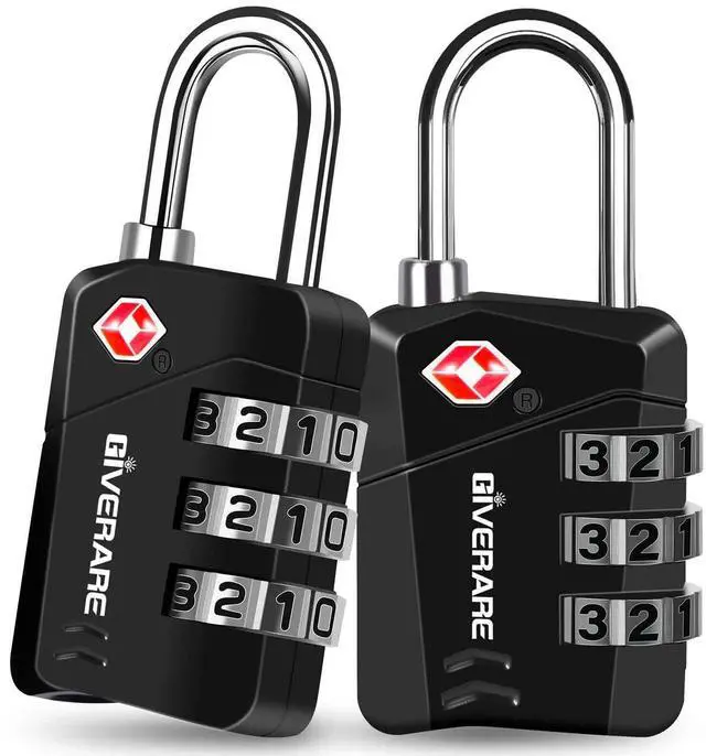 Main image of 2 Pack TSA Approved Travel Luggage Locks, Metal Combination Lock, Alloy Keyless 3-Digit Padlocks, TSA Accepted Compatible Padlock for Gym Locker, Golf Bag Case, Backpack, Black