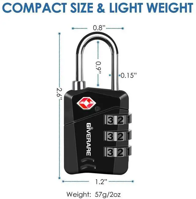 Alt view image 2 of 7 - 2 Pack TSA Approved Travel Luggage Locks, Metal Combination Lock, Alloy Keyless 3-Digit Padlocks, TSA Accepted Compatible Padlock for Gym Locker, Golf Bag Case, Backpack, Black