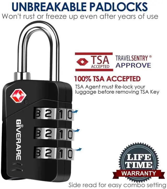 Alt view image 5 of 7 - 2 Pack TSA Approved Travel Luggage Locks, Metal Combination Lock, Alloy Keyless 3-Digit Padlocks, TSA Accepted Compatible Padlock for Gym Locker, Golf Bag Case, Backpack, Black