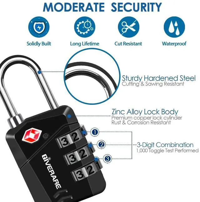 Alt view image 3 of 7 - 2 Pack TSA Approved Travel Luggage Locks, Metal Combination Lock, Alloy Keyless 3-Digit Padlocks, TSA Accepted Compatible Padlock for Gym Locker, Golf Bag Case, Backpack, Black