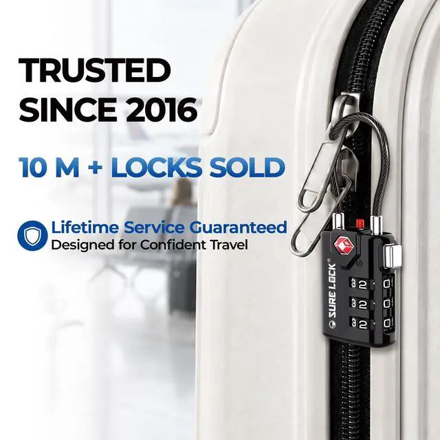 Alt view image 2 of 7 - TSA Approved Luggage Locks with Open Alert Indicator, 3 Digit Combination Cable Travel Lock for Suitcase, Backpack & Travel Bag, 2 Pack Black