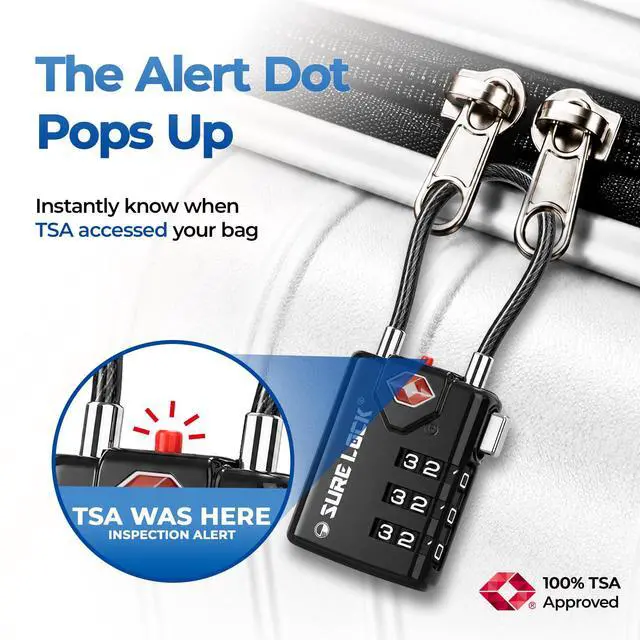 Alt view image 4 of 7 - TSA Approved Luggage Locks with Open Alert Indicator, 3 Digit Combination Cable Travel Lock for Suitcase, Backpack & Travel Bag, 2 Pack Black