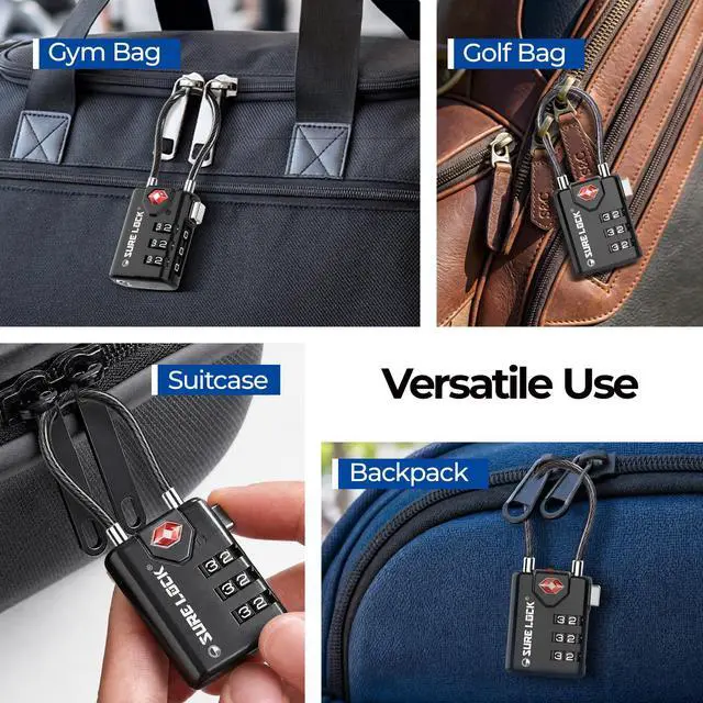 Alt view image 6 of 7 - TSA Approved Luggage Locks with Open Alert Indicator, 3 Digit Combination Cable Travel Lock for Suitcase, Backpack & Travel Bag, 2 Pack Black
