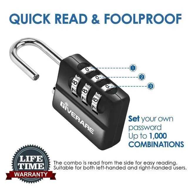 Alt view image 4 of 7 - 4 Pack Combination Lock, 3-Digit Padlock Keyless, Resettable Luggage Locks for Backpack, Gym & School & Employee Locker, Weatherproof Travel Lock for Fence, Backyard Gate, Hasp, Case-Black