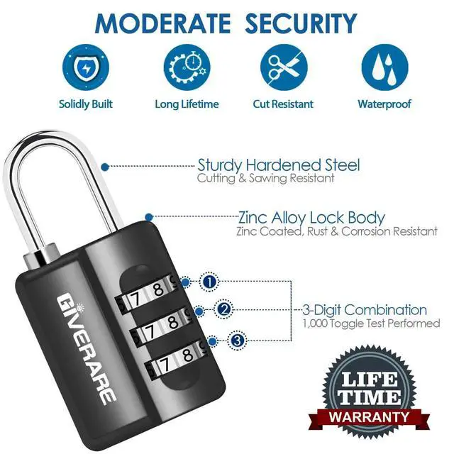 Alt view image 5 of 7 - 4 Pack Combination Lock, 3-Digit Padlock Keyless, Resettable Luggage Locks for Backpack, Gym & School & Employee Locker, Weatherproof Travel Lock for Fence, Backyard Gate, Hasp, Case-Black
