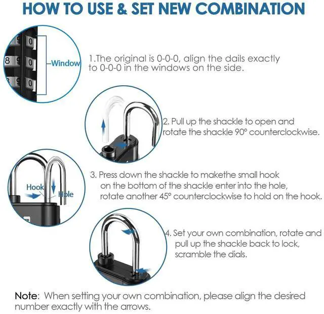 Alt view image 6 of 7 - 4 Pack Combination Lock, 3-Digit Padlock Keyless, Resettable Luggage Locks for Backpack, Gym & School & Employee Locker, Weatherproof Travel Lock for Fence, Backyard Gate, Hasp, Case-Black