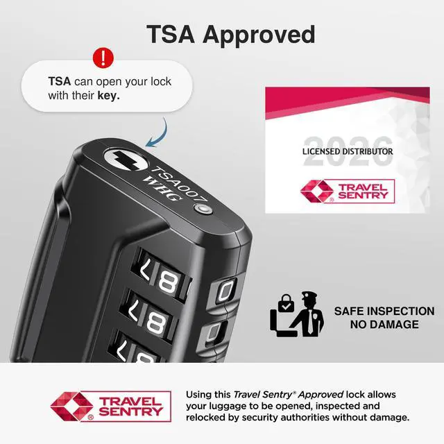 Alt view image 2 of 7 - 2 Pack TSA Approved Luggage Locks 4 Digit Code Cable Lock Black | TSA Approved, Resettable, Flexible Cable, Zipper holes, Zinc Alloy, Bright Color, Large White Numbers, for Train Travel