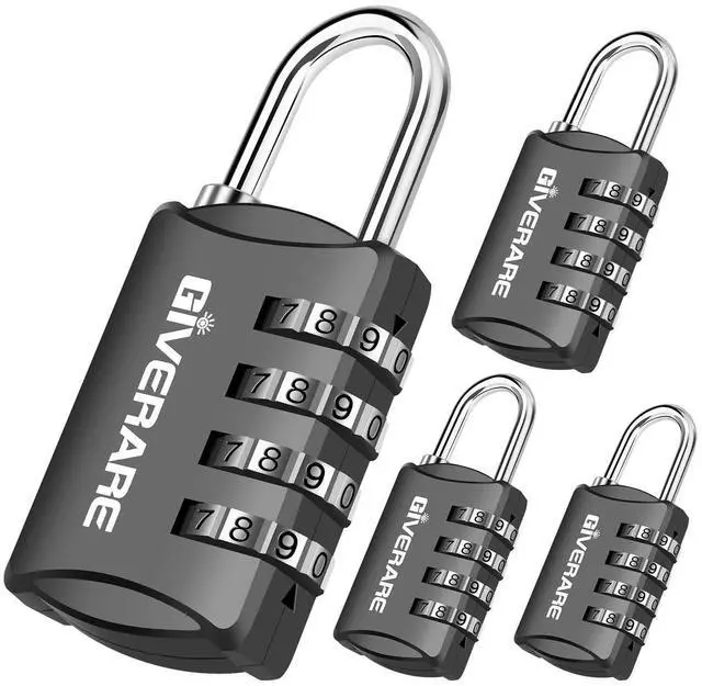 Main image of 4 Pack Combination Lock, 4-Digit Padlock Keyless, Resettable Luggage Locks for Backpack, Gym & School & Employee Locker, Weatherproof Travel Lock for Fence, Backyard Gate, Hasp, Case-Black