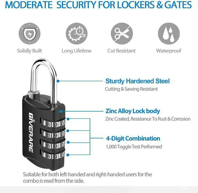 Alt view image 2 of 7 - 4 Pack Combination Lock, 4-Digit Padlock Keyless, Resettable Luggage Locks for Backpack, Gym & School & Employee Locker, Weatherproof Travel Lock for Fence, Backyard Gate, Hasp, Case-Black