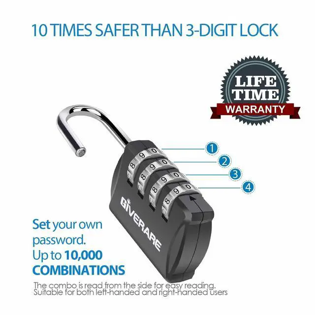 Alt view image 3 of 7 - 4 Pack Combination Lock, 4-Digit Padlock Keyless, Resettable Luggage Locks for Backpack, Gym & School & Employee Locker, Weatherproof Travel Lock for Fence, Backyard Gate, Hasp, Case-Black