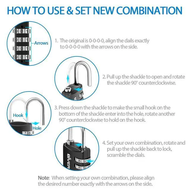Alt view image 4 of 7 - 4 Pack Combination Lock, 4-Digit Padlock Keyless, Resettable Luggage Locks for Backpack, Gym & School & Employee Locker, Weatherproof Travel Lock for Fence, Backyard Gate, Hasp, Case-Black