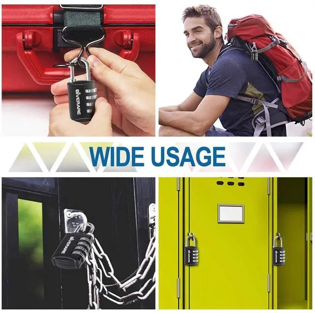 Alt view image 7 of 7 - 4 Pack Combination Lock, 4-Digit Padlock Keyless, Resettable Luggage Locks for Backpack, Gym & School & Employee Locker, Weatherproof Travel Lock for Fence, Backyard Gate, Hasp, Case-Black