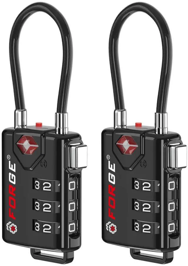 Main image of TSA Approved Cable Luggage Locks, Re-settable Combination with Alloy Body, Black 2 Locks.