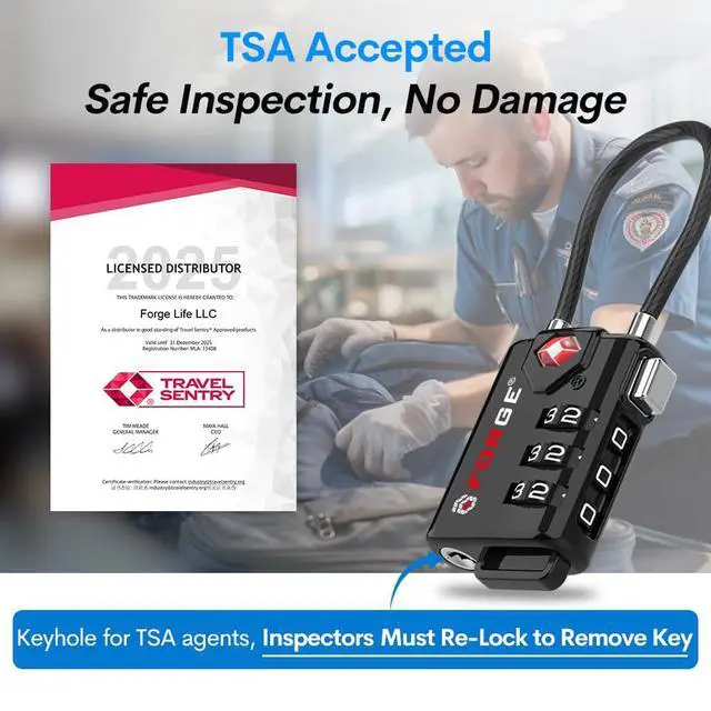 Alt view image 2 of 7 - TSA Approved Cable Luggage Locks, Re-settable Combination with Alloy Body, Black 2 Locks.