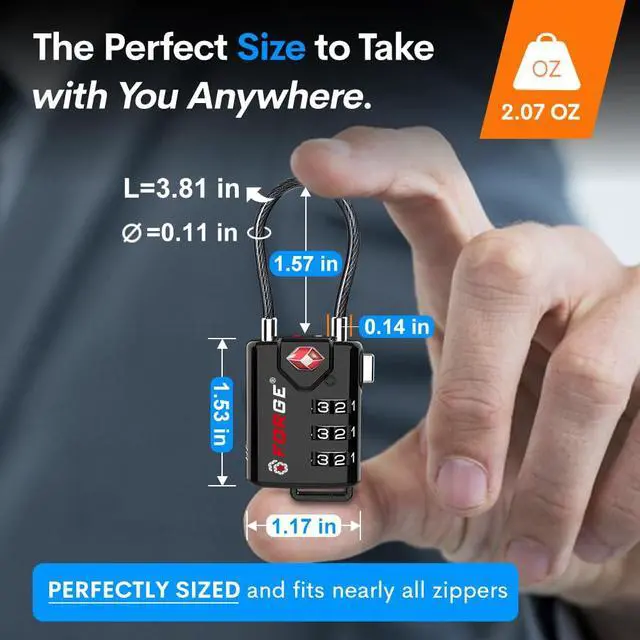 Alt view image 5 of 7 - TSA Approved Cable Luggage Locks, Re-settable Combination with Alloy Body, Black 2 Locks.