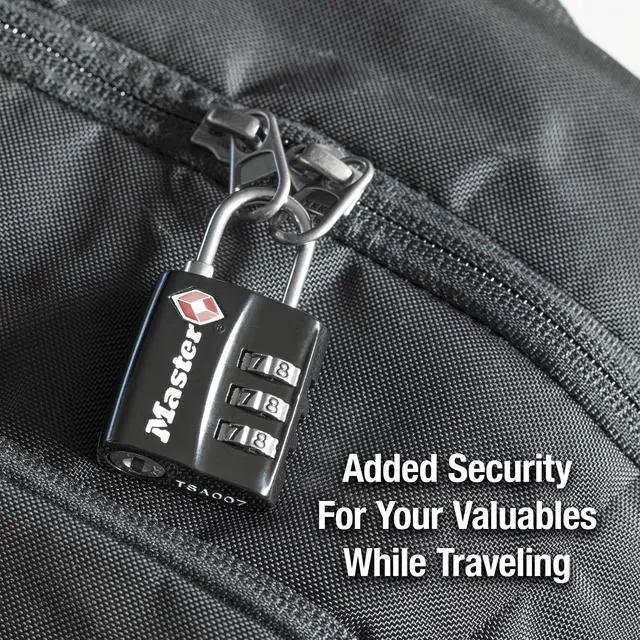 Alt view image 2 of 7 - Black TSA-Approved Luggage Lock with Wide Lock Body and Thin, Durable Steel Shackle, Zipper Lock for Backpacks, Luggage, 4680DBLK
